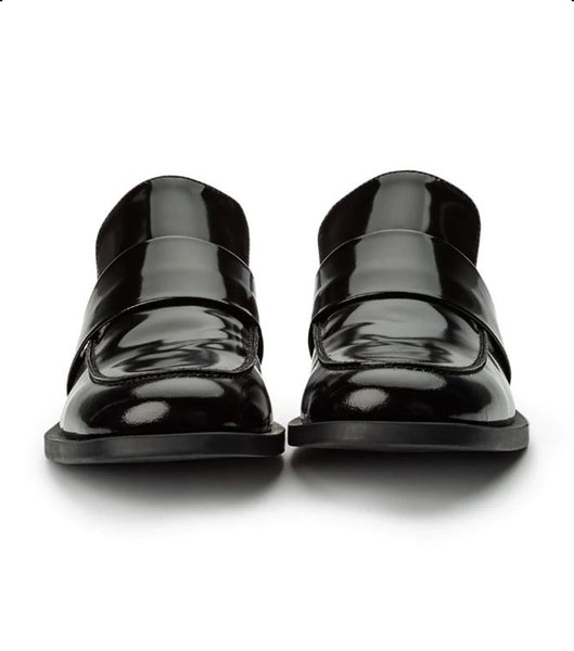 Tony Bianco Rovin Black Hi Shine 2.5cm Loafers Black | BIESO28334