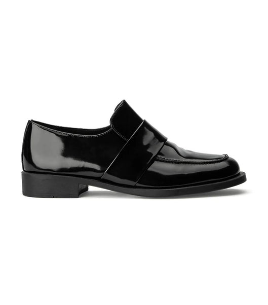 Tony Bianco Rovin Black Hi Shine 2.5cm Loafers Black | BIESO28334