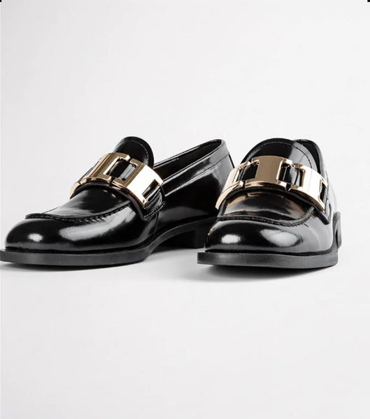 Tony Bianco Ruiz Black Hi Shine 2.5cm Loafers Black | AIEDF67563