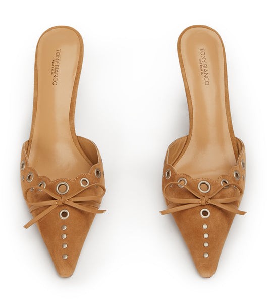 Tony Bianco Shae Butterscotch Suede 8cm Low Heels Beige | DIEVO82068