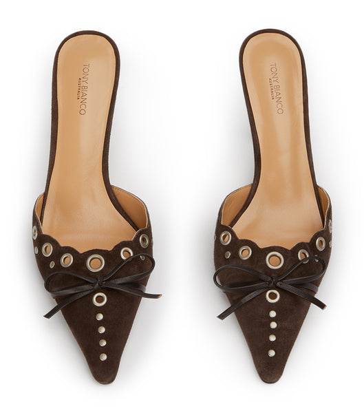 Tony Bianco Shae Espresso Suede 8cm Low Heels Chocolate | IECIF52580