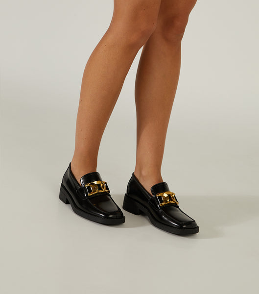 Tony Bianco Tia Black Hi Shine 4cm Loafers Black | IENEJ53655