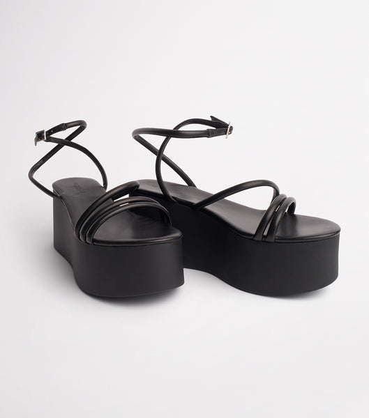 Tony Bianco Tory Black Sheep Nappa 9.5cm Strappy Heels Black | TIEPQ29891