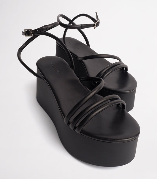 Tony Bianco Tory Black Sheep Nappa 9.5cm Wedges Black | TIEPQ53407