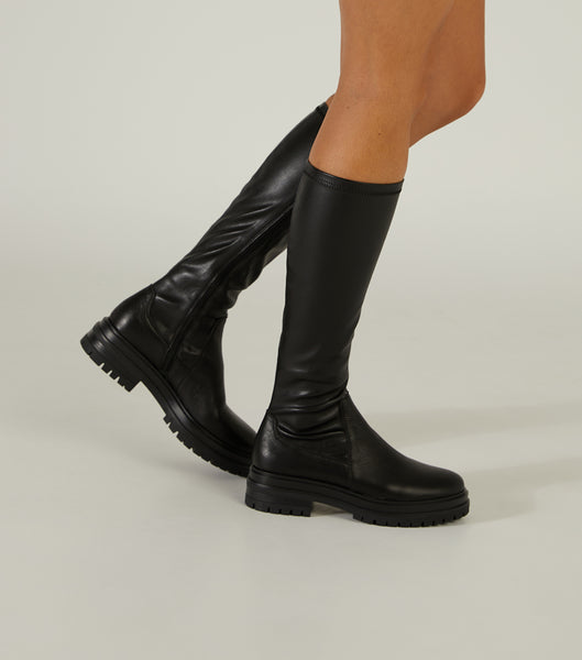 Tony Bianco Waze Black Venice/Black Venezia 4.5cm Mid Calf Boots Black | DIEKV54298