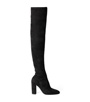 Tony Bianco Bloom Black Stretch Suede 9.5cm Heeled Boots Black | EIEHC73795