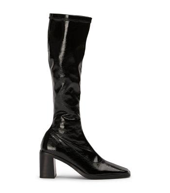 Tony Bianco Damon Black Crinkle Patent 7.5cm Mid Calf Boots Black | IEJKU72316