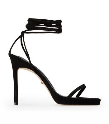 Tony Bianco Fleur Black Suede 11cm Strappy Heels Black | LIETR68692