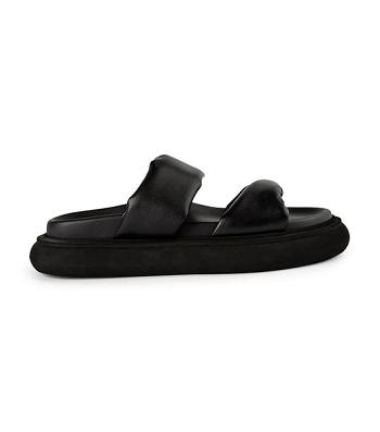 Tony Bianco June Black Nappa 3cm Slides Black | BIESO52209