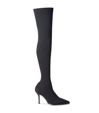 Tony Bianco Kori Black Sock Knit 9.5cm Heeled Boots Black | GIEUC46739