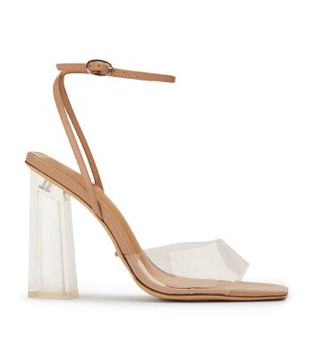 Tony Bianco Nelani Clear Vinylite/Skin 10.5cm Block Heels Skin Color | IEJZR62082